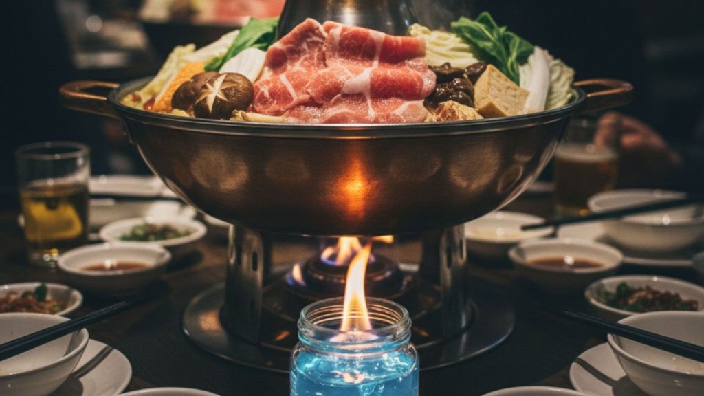 Ilustrasi penggunaan fire gel untuk hotpot restoran