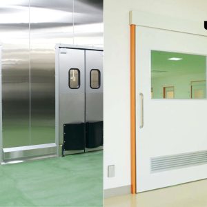 Uniflow Swing door at the left and sliding door at the right, with Uniflow logo at the top right