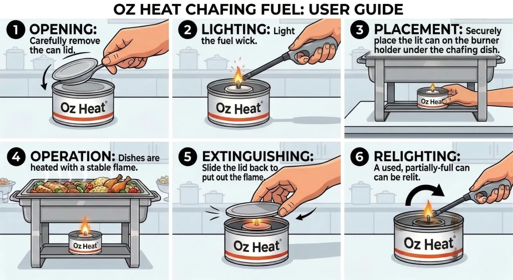 step by step of OZ Heat liquid fuel usage instruction