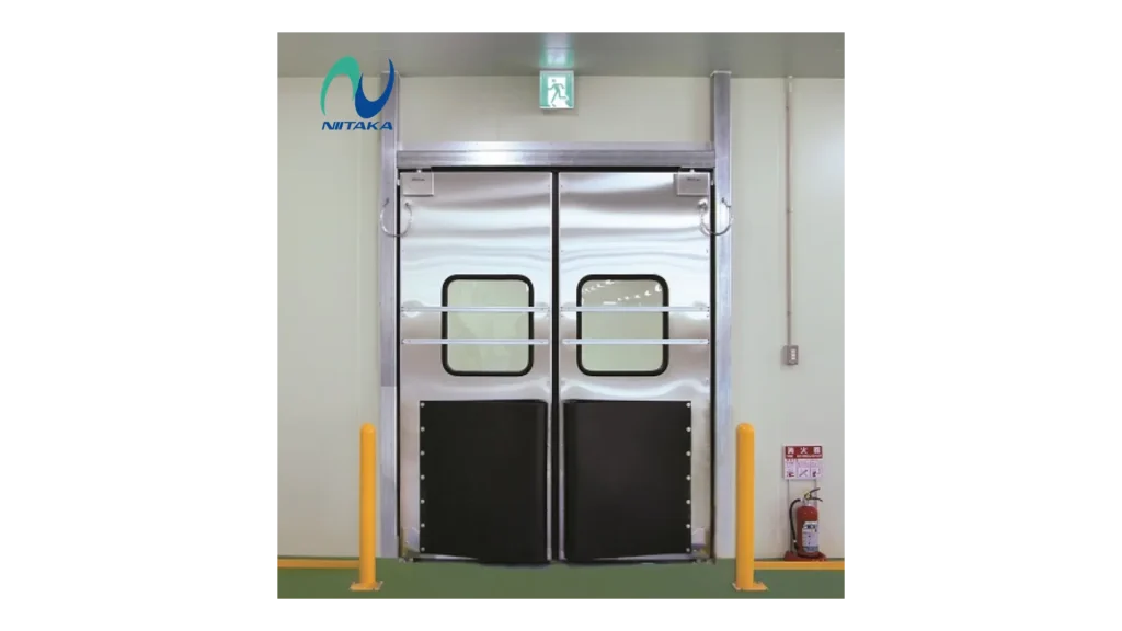 Uniflow swing door with the silver color