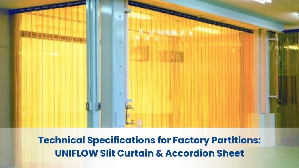 Uniflow Slit Curtain yellow colored as sectional part on the factory