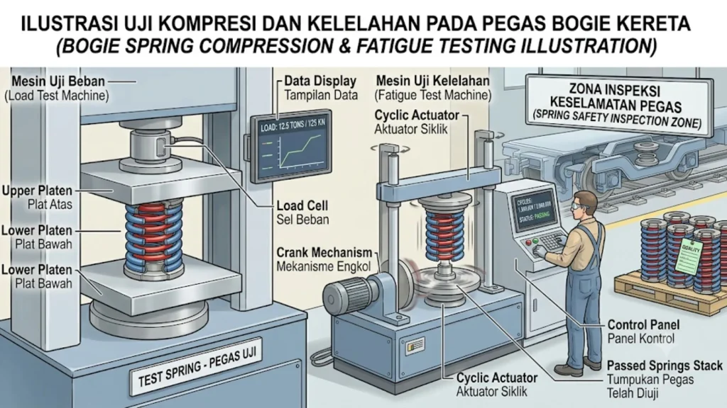 ilustrasi pengujian fatifue compression coil spring sebagai quality control