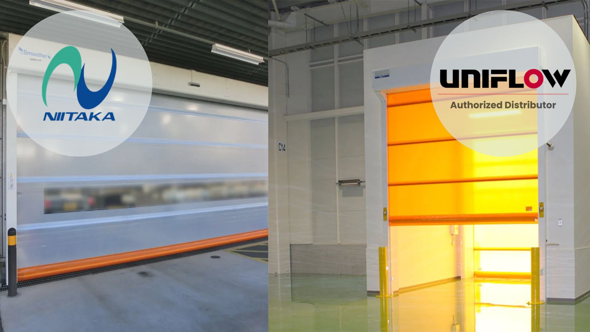 Uniflow Smoother and Jetter High Speed Door with Niitaka Logo as as authorized distributor of Uniflow