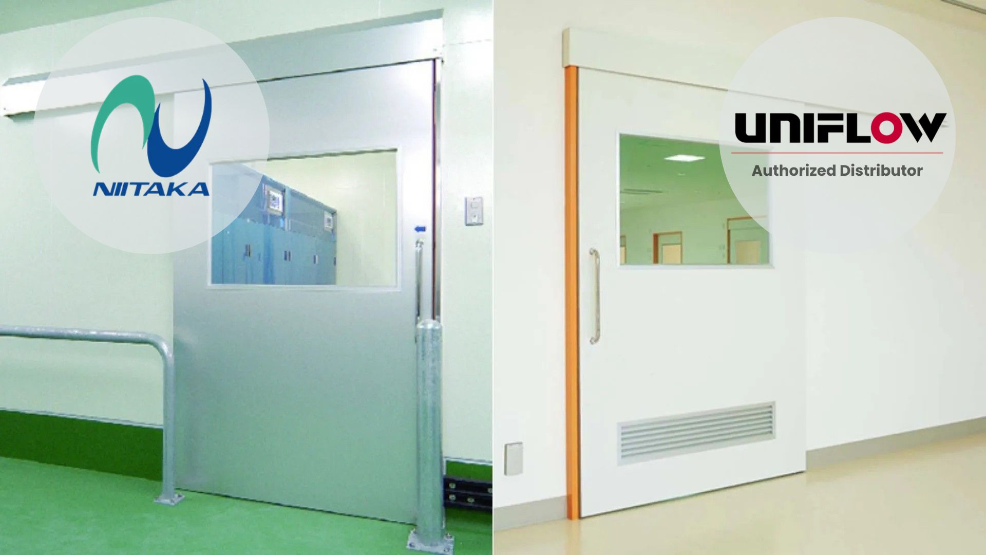 Uniflow sliding door with the Niitaka and Uniflow logo as authorized distributor of Uniflow