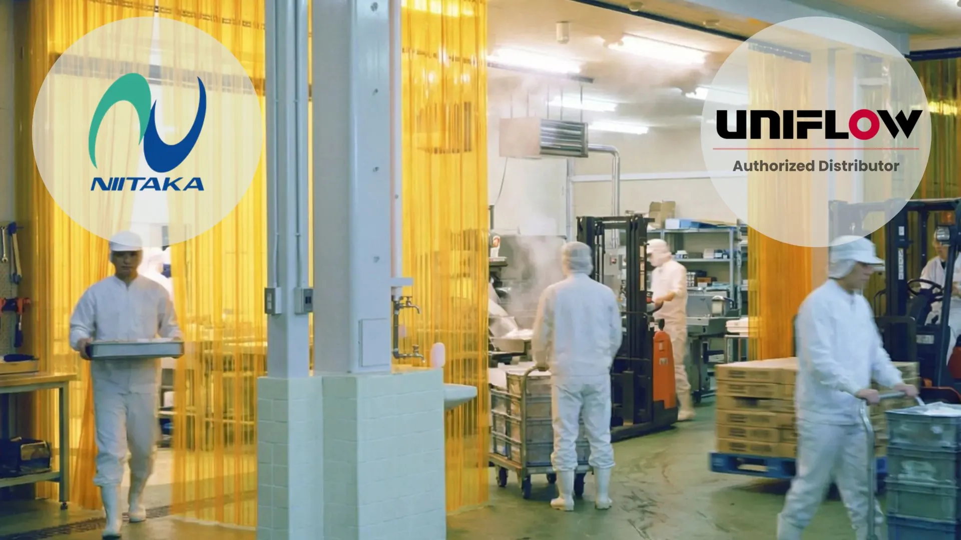 Uniflow slit curtain with Niitaka logo as the authorized distributor of Uniflow