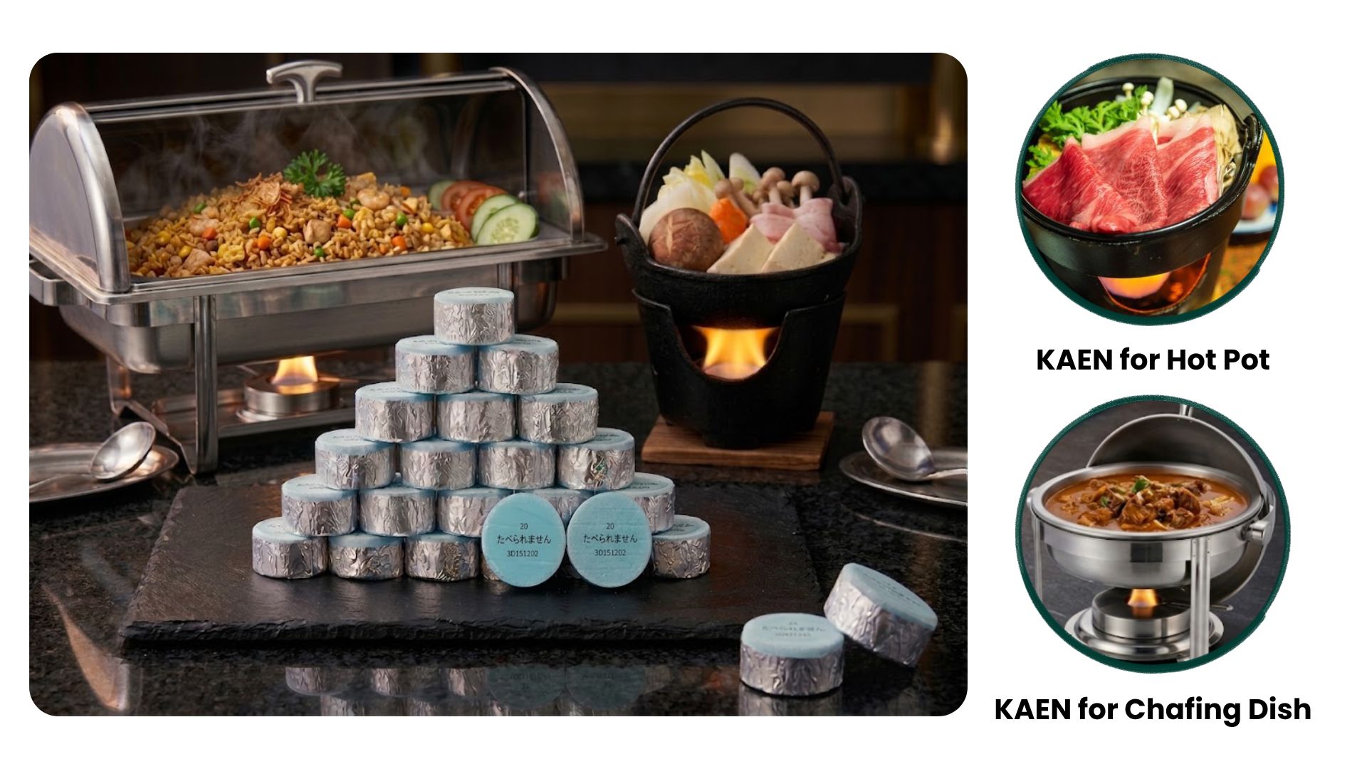 KAEN solid fuel usage for chafing dish and hot pot